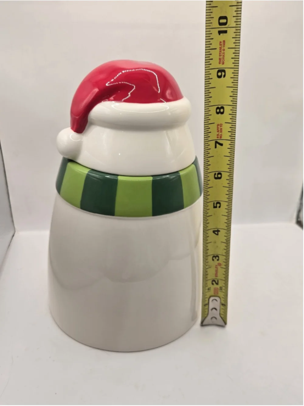 Hallmark Christmas Snowman Ceramic Cookie Jar Red Santa Hat Green Scarf 9